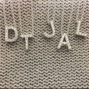 Rhodium/Sterling Silver Cubic Zirconia Initial Letter Necklaces-Boutique